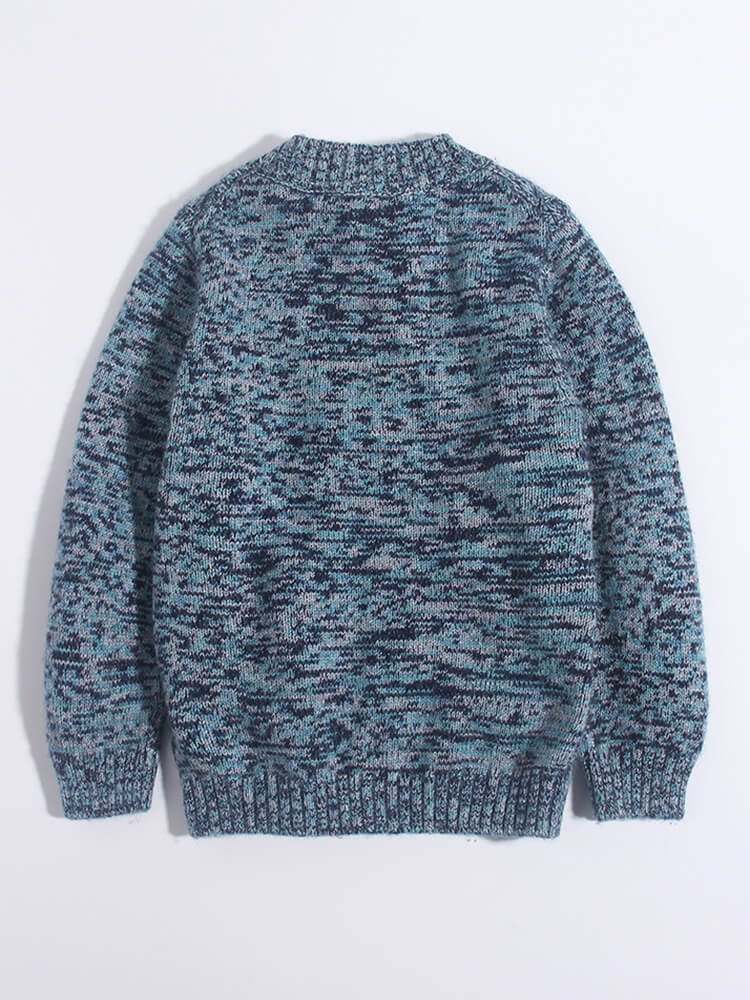 Kids Blue Marl Textured Knit Cashmere Crewneck Sweater